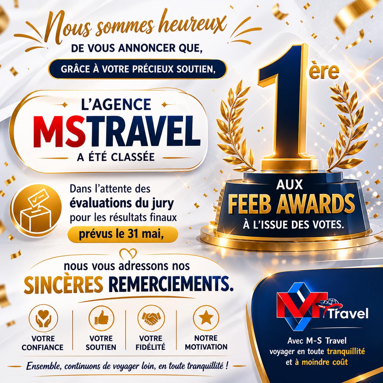 Nous sommes heureux et honorés de vous annoncer que, grâce à votre précieux soutien,